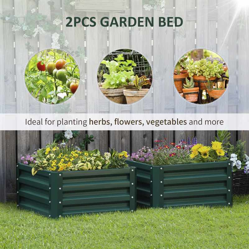 Outsunny Set of Two 60 x 60cm Steel Planter Boxes - Green