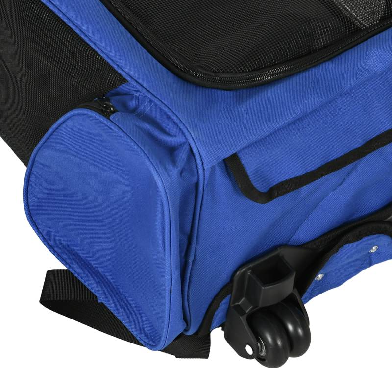 PawHut Pet Travel Backpack Bag Cat Puppy Dog Carrier w/ Trolley and Telescopic Handle Portable Stroller Wheel Luggage Bag (Blue)