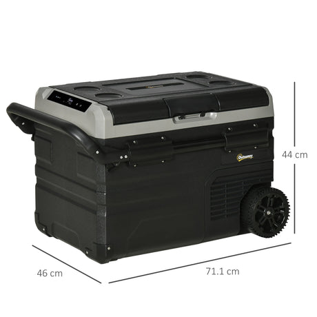 Outsunny 40L Car Refrigerator, Portable Compressor Cooler Box, Fridge Freezer w/ Inner LED Light, Foldable Handles, Cup Holders, 12/24V DC and 110-240V AC for Campervan RV Boat Travel Down to -20