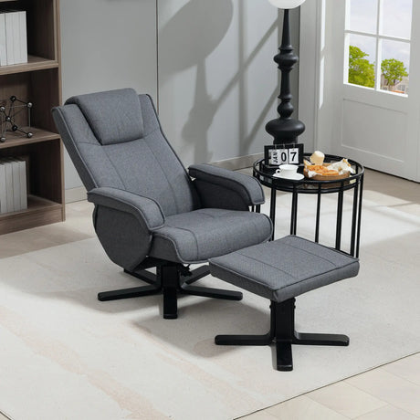 HOMCOM Rocker Swivel Recliner Chair with Footstool - Charcoal Grey Linen