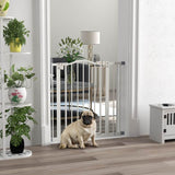 PawHut Metal 74-87cm Adjustable Pet Gate Safety Barrier w/ Auto-Close Door White