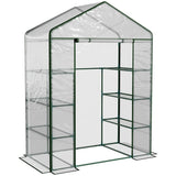 Outsunny Walk in Greenhouse with 4-Tier 8 Shelves, Green House with Hemmed Cover, Roll-up Zipped Door, Steel Frame, 143 x 73 x 195cm