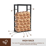 HOMCOM Metal Firewood Log Holder Tall Firewood Rack Indoor Outdoor Fireplace Wood Storage Shelf with Side Rails, Rust-Resistant, Black, 60W x 25D x 100H cm