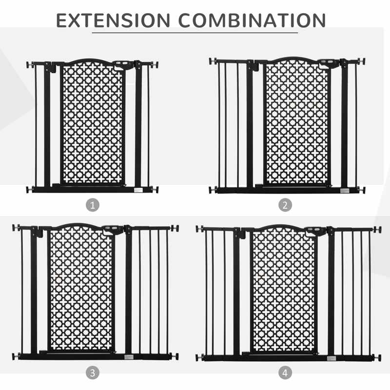 PawHut 74-105cm Pet Safety Gate Stair Barrier, with Auto Close, Double Locking - Black