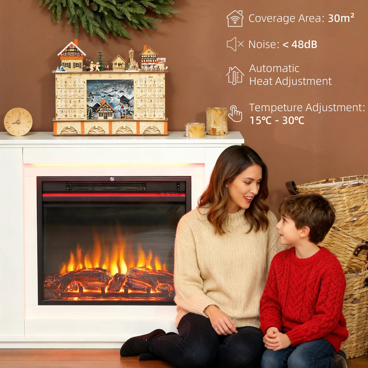 HOMCOM Electric Fireplace with 12 Colours Realistic Flame Effect & 5 Brightness Levels, 1000W/2000W Inset Electric Fire and Mantel Reach up to 30 m2 Space with Remote & Timer for Living Room, White