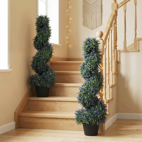 HOMCOM Artificial Lavender Topiary Tree Set of 2, UV Resistant Fake Plants in Pot for Indoor Outdoor Decor, 90 cm, Purple