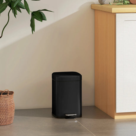 HOMCOM 12L Modern Boxy Metal Home Kitchen Bin - Black