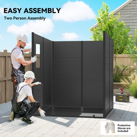 Outsunny 6 x 6 ft Plastic Garden Shed, Wood-Effect Outdoor Storage Shed with Floor, Windows, Lockable Doors and Vents, Dark Grey