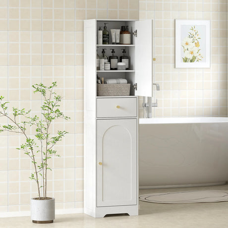 HOMCOM Tall Bathroom Cabinet with Arched Doors - White