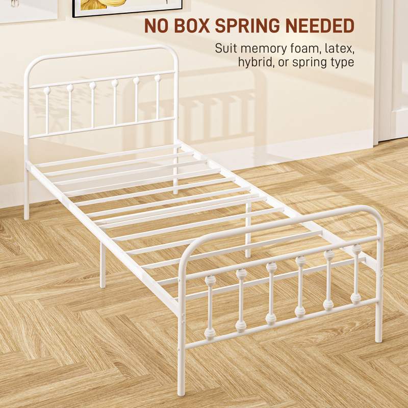 HOMCOM Single Minimalistic Metal Bed Frame - White