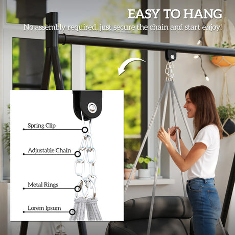 Outsunny Hanging Chair Outdoor Hammock Chair with Soft Cushion, Cotton Rope Boho Style Swing Chair, Hanging Garden Swing Seat for Indoor Outdoor, Dark Grey