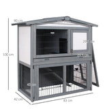 PawHut Rabbits 2-Tier Fur Wood Outdoor Hutch Guinea Pigs Hutches Grey