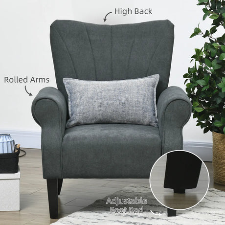 HOMCOM Upholstered Accent Chair with Rolled Arms and Wood Legs, Armchair for Living Room Bedroom, Grey