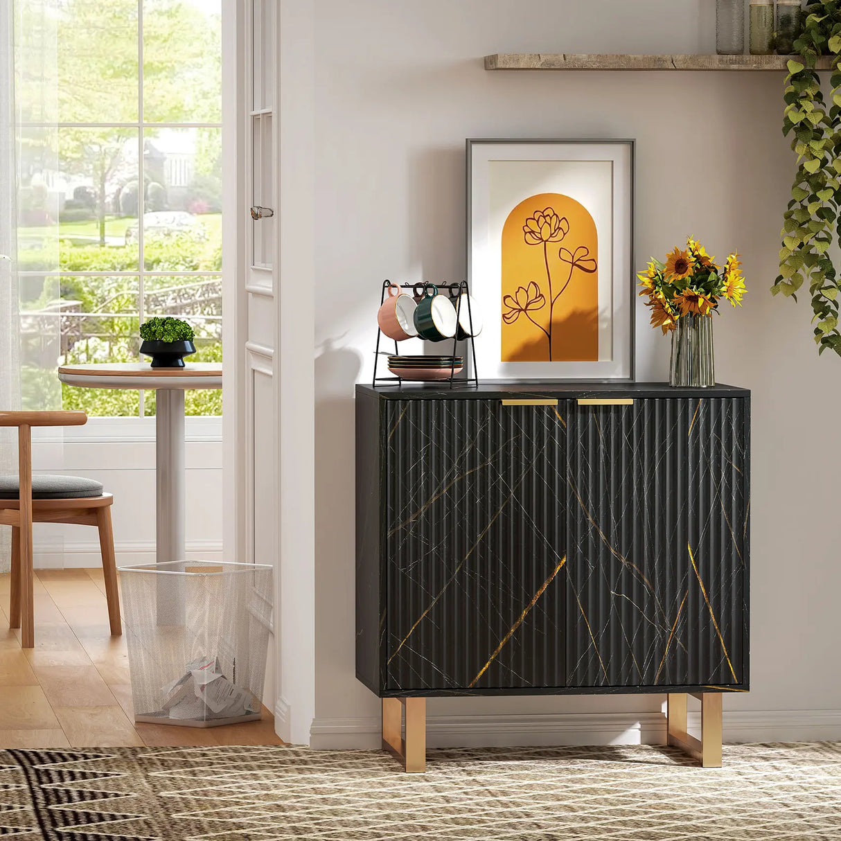 HOMCOM Elegant Storage Sideboard - Black/Gold-Tone