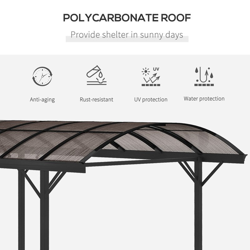 Outsunny 5 x 3(m) Hardtop Gazebo Aluminium Pavilion Carport Garden Shelter Pergola with Polycarbonate Roof, Brown