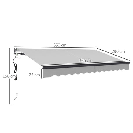 Outsunny 3.5 x 3(m) Electric Awning with Remote Controller, Aluminium Frame DIY Retractable Awning, UPF30+ Sun Shade Canopy for Garden Patio Deck Door Window, Light Grey