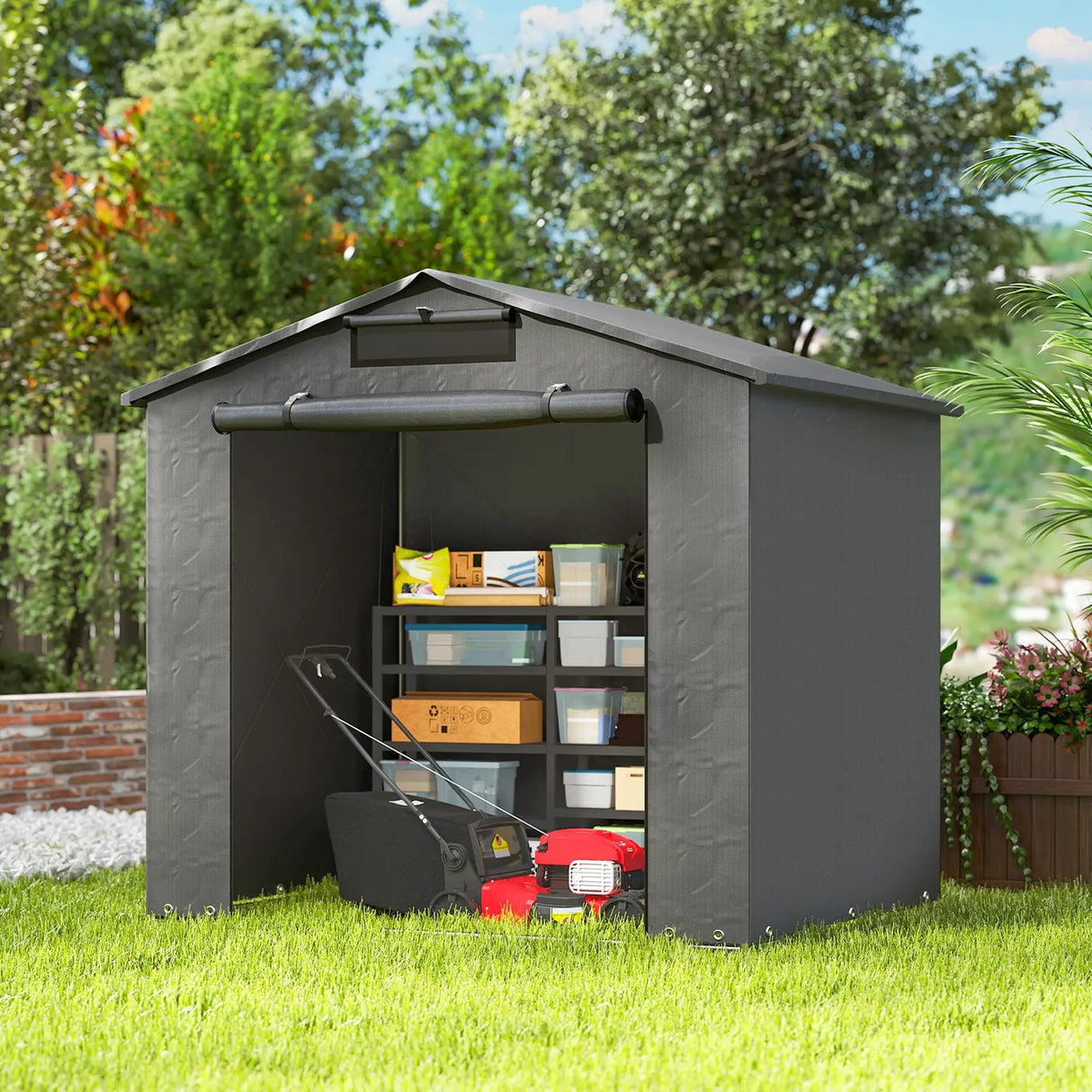 Outsunny 6 x 4 ft Outdoor Garden Storage Shed, Waterproof Bike Tent with Vent and Roll-Up Zipper Door
