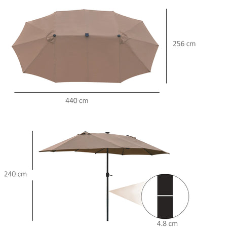 Outsunny Garden Parasol 4.4m Double-Sided Sun Umbrella Patio Parasol LED Solar Lights Khaki