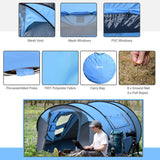 Outsunny 4-5 Person Pop-up Camping Tent Family Tent w/ 2 Mesh Windows & PVC Windows Portable Carry Bag for Outdoor Trip, Sky Blue