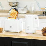 HOMCOM Kettle and Toaster Set, 1.5L 3000W Fast Boil Kettle with Insulation & 2 Slice Toaster Kitchen Set with 7 Level Browning Controls, Defrost, Reheat and Crumb Tray, Cream White