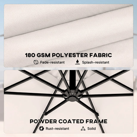 Outsunny 3 m Garden Cantilever Parasol with Cover, Round Overhanging Umbrella with 360 Rotation, Tilt, Cream White
