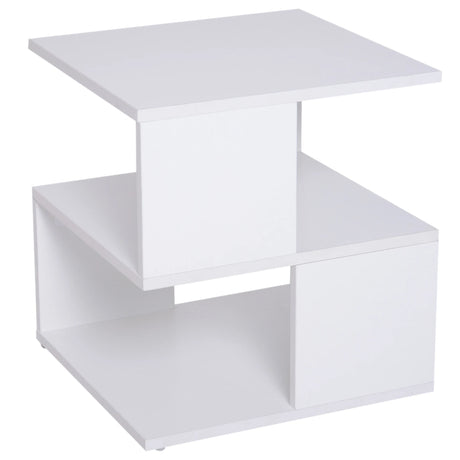 HOMCOM Side Table Square Coffee Table Modern End Table with 2 Tier Storage Shelves for Living Room, Bedroom, White