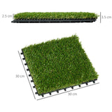 Outsunny 10 PCs 30 x 30cm Artificial Grass Turf, 25mm Pile Height Grass Carpet Fake Grass Mat UV Resistance for Outdoor