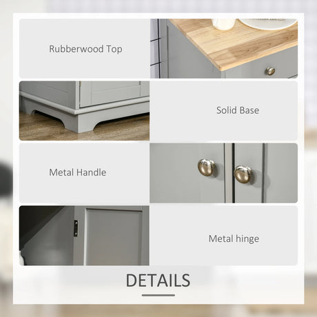HOMCOM Sideboard with Rubberwood Top and Adjustable Shelves for Dining Room, Kitchen - Grey