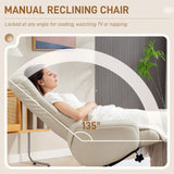 HOMCOM Rocking Recliner Chair with Footstool, PU Leather Recliner Armchair with Wood Base, Upholstered Reclining Chair for Living Room Bedroom, Cream