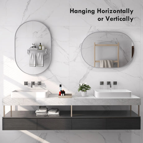 HOMCOM 60cm Round Tempered Glass Bathroom Mirror - Silver Tone
