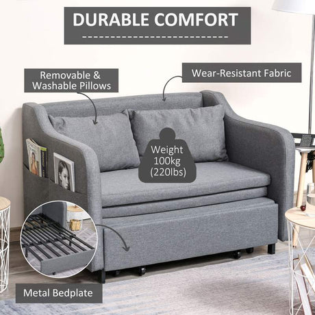 HOMCOM Two-Seater Pull-Out Sofa Bed - Grey