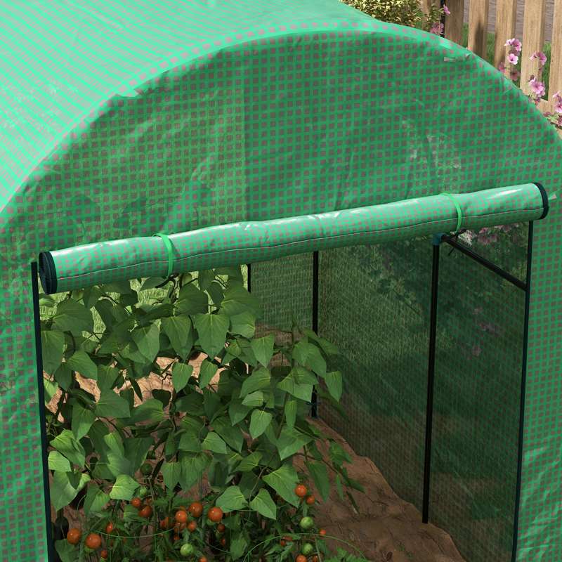 Outsunny Polytunnel Greenhouse Walk-in Grow House with UV-resistant PE Cover, Doors and Mesh Windows, 1.8 x 1.8 x 2m, Green