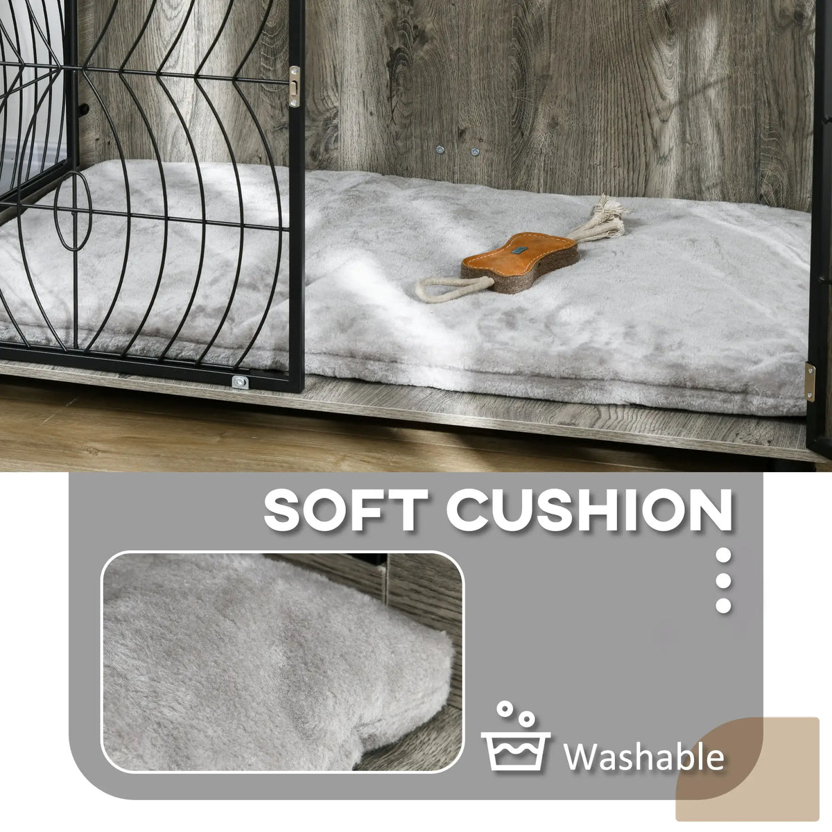 PawHut 46.46'' Dog Crate Furniture End Table w/ Plush Washable Cushion, Lockable Door, for Extra Large Dogs