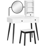 HOMCOM Dressing Table Set with Mirror and Stool, Vanity Makeup Table with 3 Drawers and Open Shelves for Bedroom, Living Room, White