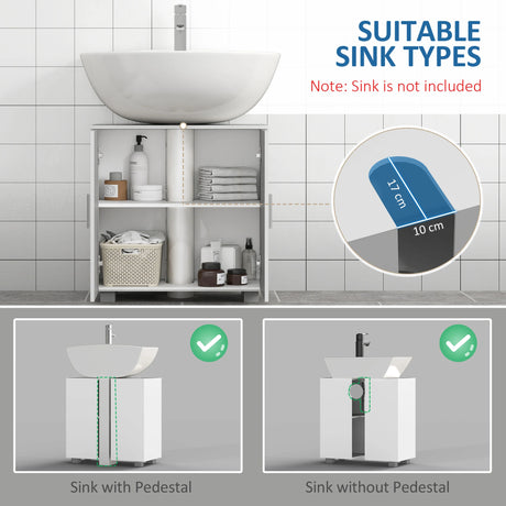 kleankin Pedestal Under Sink Cabinet, Modern Bathroom Vanity Unit, Storage Cupboard with Double Doors, Adjustable Shelf, White