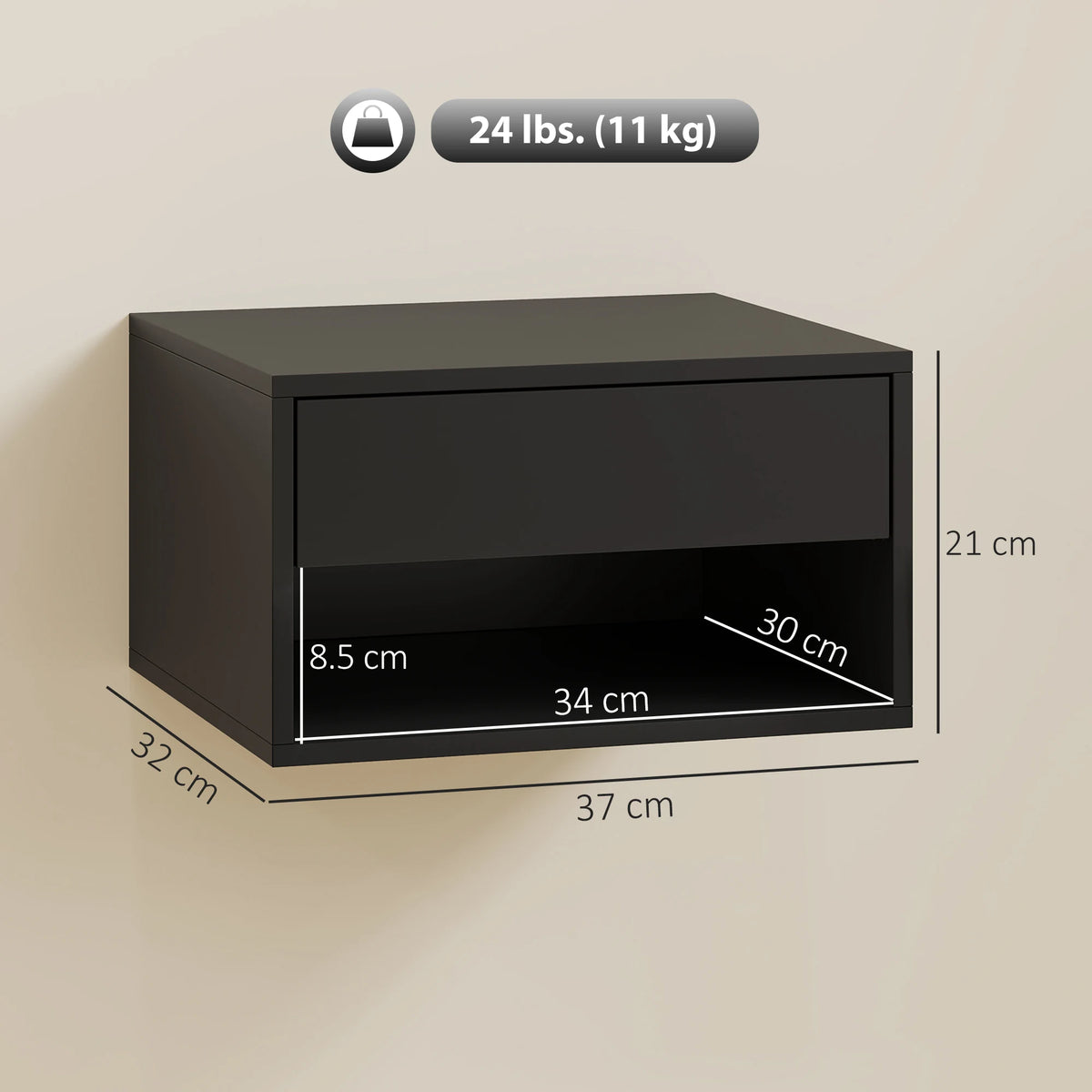 HOMCOM Floating Bedside Tables Set of 2, Wall Mounted Nightstand, Black