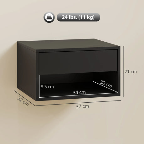 HOMCOM Floating Bedside Tables Set of 2, Wall Mounted Nightstand, Black