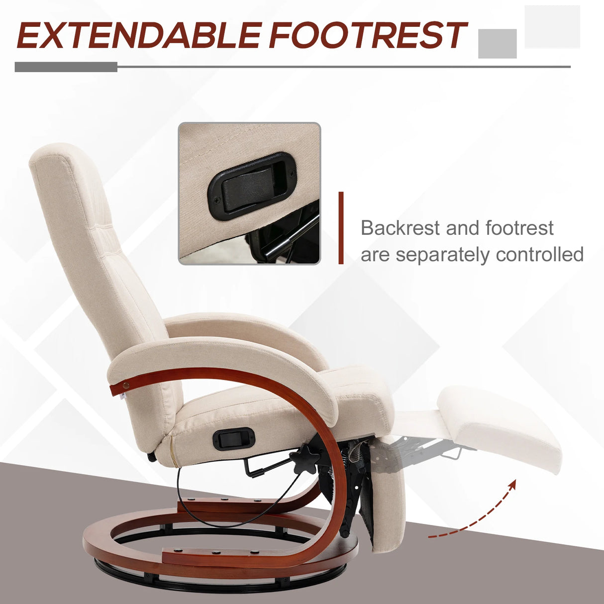 HOMCOM 135 Manual Reclining Swivel Chair, with Footrest - Beige