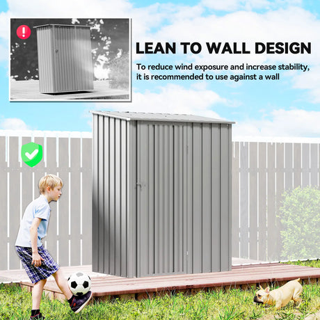 Outsunny 5ft x 3ft Garden Storage Shed, Outdoor Metal Shed with Sloped Roof, Aluminium Grey