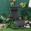Outsunny Garden Rocking Chair Folding Recliner Outdoor Adjustable Sun Lounger Rocker Zero-Gravity Seat with Headrest Side Holder Patio Deck - Black
