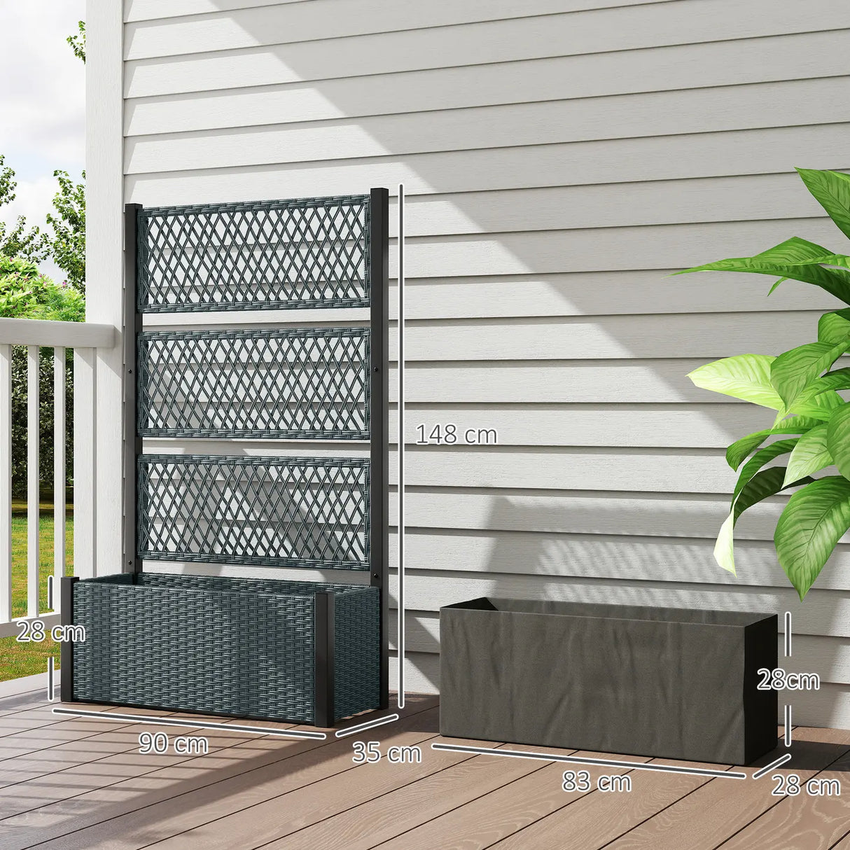 Outsunny Garden Planter Box with Trellis, Liner for Climbing Plants, Vegetables, Flowers, 90 x 35 x 148 cm, Charcoal Grey