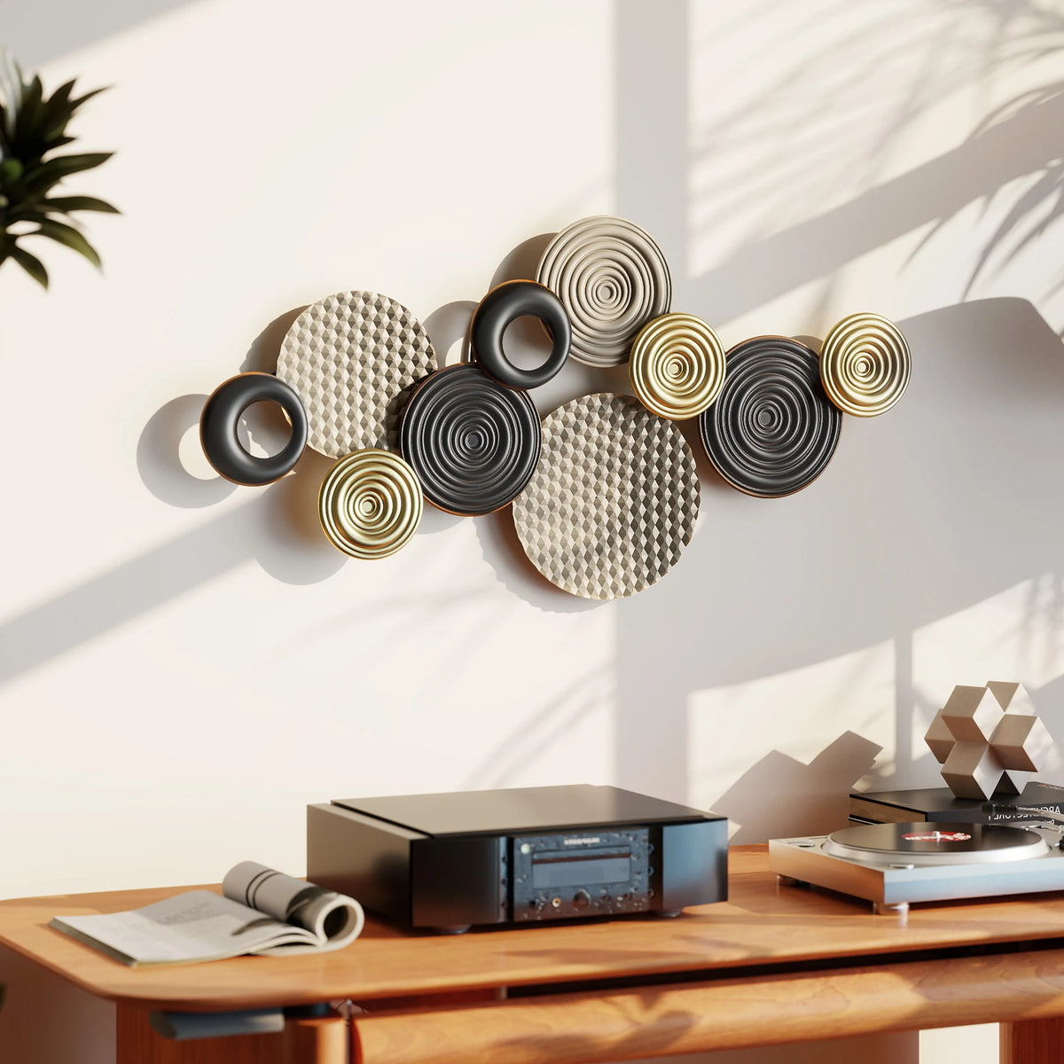 HOMCOM Metal Wall Art, Modern Hanging Wall Decor with Multi-Disc Design for Living Room Bedroom Dining Room
