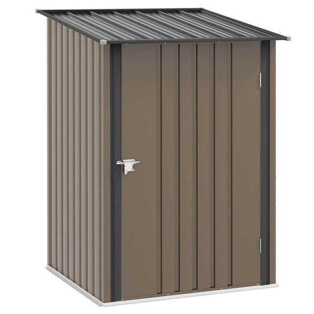 Outsunny 3.3 x 3.4ft Lean To Steel Garden Shed, with Locking Door - Brown/Grey