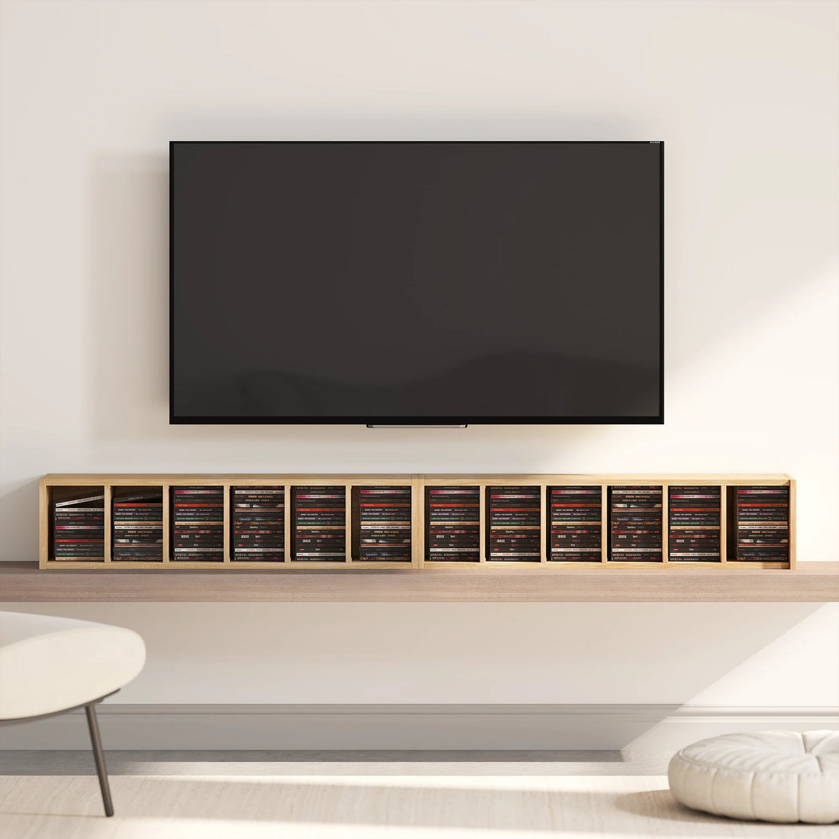 HOMCOM Set of 2 CD Media Display Shelf Unit Tower Rack with Adjustable Shelves, Natural