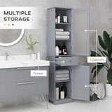 kleankin Bathroom Storage Cabinet with 3-tier Shelf Drawer Door, Floor Cabinet Free Standing Tall Slim Side Organizer Shelves, Grey