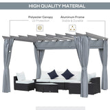 Outsunny 3.6 x 3(m) Outdoor Pergola with Retractable Roof and Curtains, Garden Gazebo Canopy Sun Shade Shelter with Aluminum Frame, Dark Grey