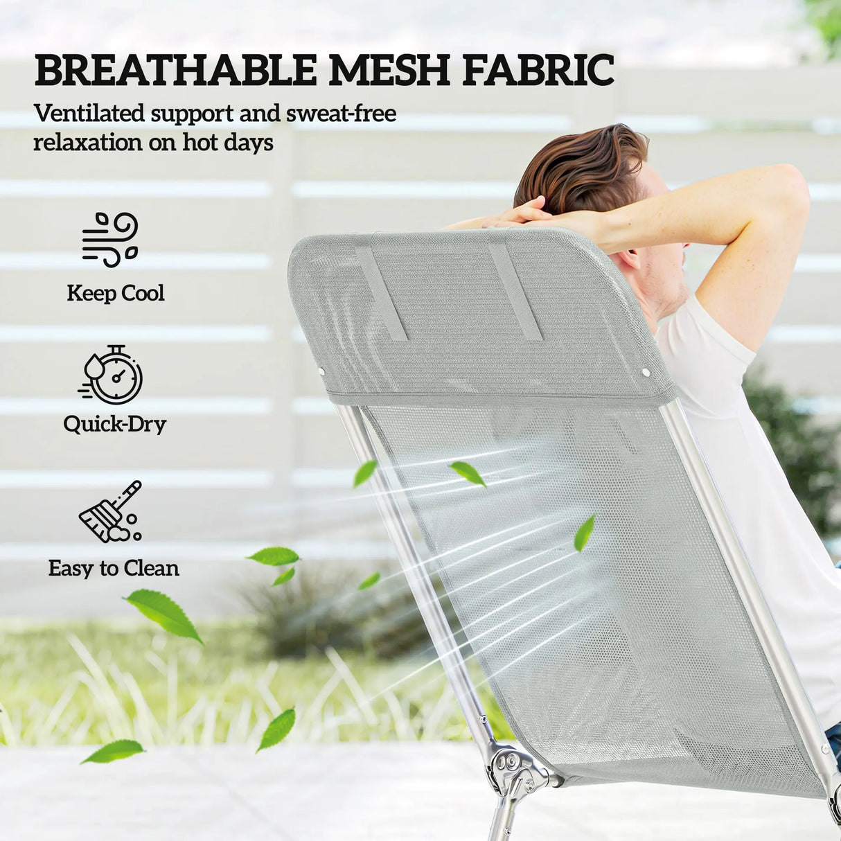 Outsunny Set of Two Steel Frame Sun Loungers, with Reclining Backs - Light Grey