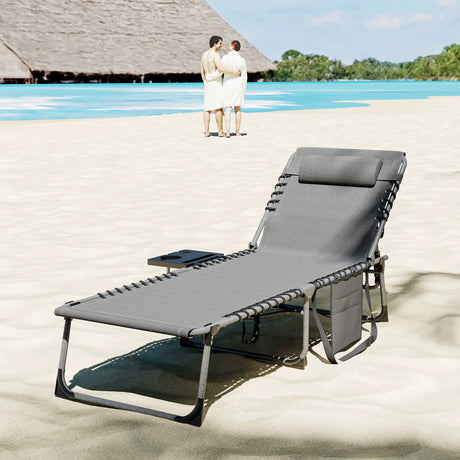 Outsunny Five-Position Reclining Sun Lounger - Grey
