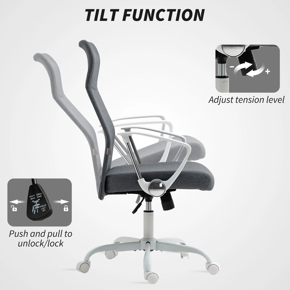 HOMCOM Fabric High Back Office Chair - Grey