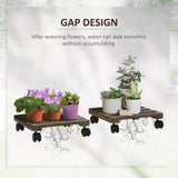 Outsunny 2 Pack Plant Caddy with Wheels, 30 cm Square Wooden Plant Pot Trolley, Pot Caddy for Outdoor Patios, Decks and Indoors, Dark Brown
